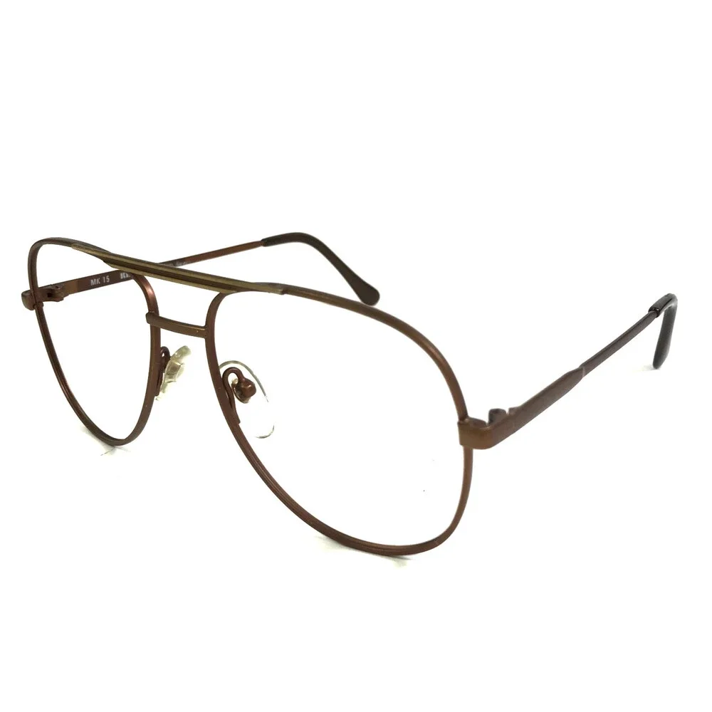 Vintage Record Eyeglasses Frames MK15 Col.714 Brown Aviator Wire Rim 56-16-140